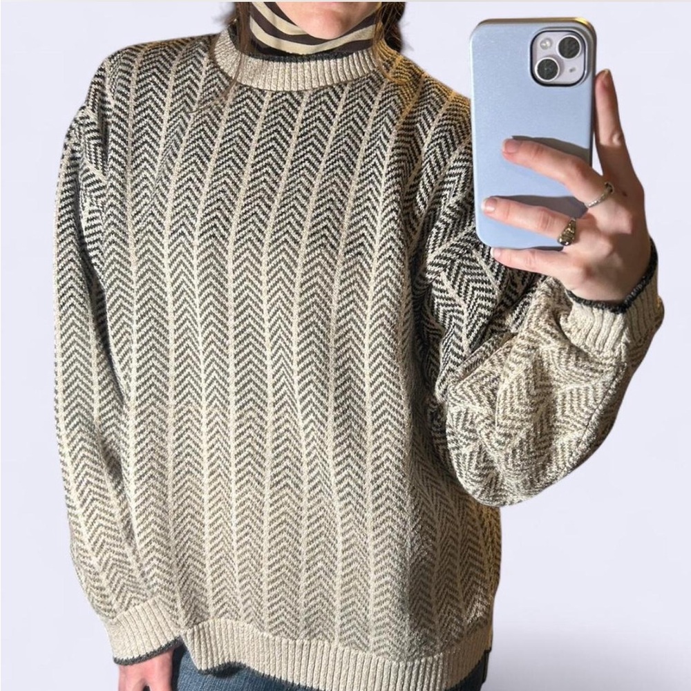 Liberty Sweaters cream & brown ombré patterned sweater